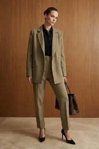 TRENDYOLMİLLA Light Khaki Regular Lined Double breasted Kapama Weaving Blazer Jacket