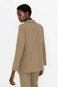 TRENDYOLMİLLA Light Khaki Regular Lined Double breasted Kapama Weaving Blazer Jacket - Image 6