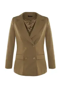 TRENDYOLMİLLA Light Khaki Regular Lined Double breasted Kapama Weaving Blazer Jacket - Image 7