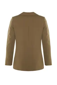 TRENDYOLMİLLA Light Khaki Regular Lined Double breasted Kapama Weaving Blazer Jacket - Image 9
