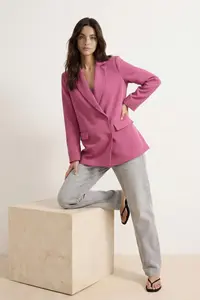 TRENDYOLMİLLA Pink Regular Lined Double breasted Kapama Weaving Blazer Jacket