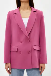 TRENDYOLMİLLA Pink Regular Lined Double breasted Kapama Weaving Blazer Jacket - Image 6