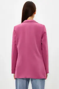 TRENDYOLMİLLA Pink Regular Lined Double breasted Kapama Weaving Blazer Jacket - Image 8