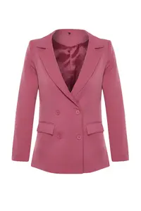 TRENDYOLMİLLA Pink Regular Lined Double breasted Kapama Weaving Blazer Jacket - Image 9