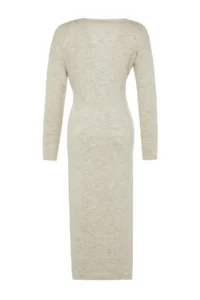 TRENDYOLMİLLA Stone Soft textured Midi Knitwear Double breasted Collar tied up Dress - Image 8