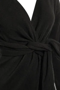 TRENDYOLMİLLA Black Soft textured Midi Double breasted Collar Binding Detailed Knit Dress - Image 6