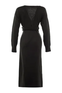 TRENDYOLMİLLA Black Soft textured Midi Double breasted Collar Binding Detailed Knit Dress - Image 7