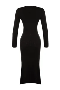 TRENDYOLMİLLA Black Midi Knitwear Crew Neck Dress - Image 7