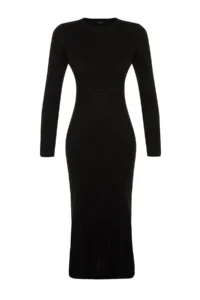TRENDYOLMİLLA Black Midi Knitwear Crew Neck Dress - Image 8