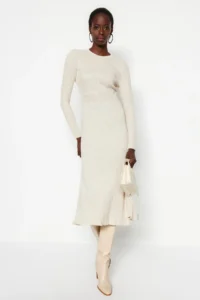 TRENDYOLMİLLA Stone Midi Knitwear Crew Neck Dress - Image 2