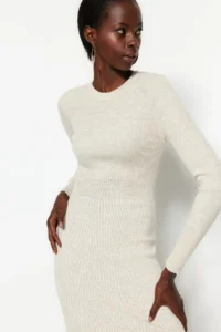 TRENDYOLMİLLA Stone Midi Knitwear Crew Neck Dress - Image 3