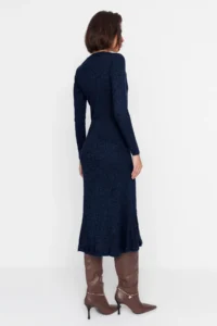 TRENDYOLMİLLA Navy Blue Midi Knitwear Crew Neck Dress - Image 6