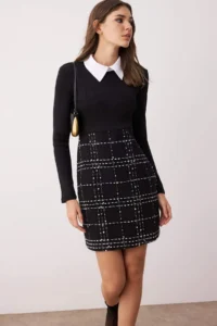 TRENDYOLMİLLA Black Tweed Weaving Dress