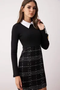 TRENDYOLMİLLA Black Tweed Weaving Dress - Image 3