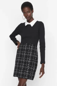TRENDYOLMİLLA Black Tweed Weaving Dress - Image 5