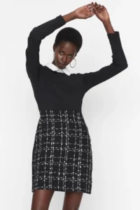 TRENDYOLMİLLA Black Tweed Weaving Dress - Image 6