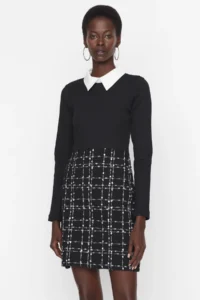 TRENDYOLMİLLA Black Tweed Weaving Dress - Image 8