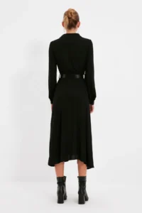 TRENDYOLMİLLA Black Arched Midi Weaving Shirt Dress - Image 11
