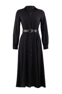 TRENDYOLMİLLA Black Arched Midi Weaving Shirt Dress - Image 12
