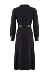 TRENDYOLMİLLA Black Arched Midi Weaving Shirt Dress - Image 13