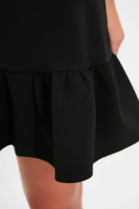 TRENDYOLMİLLA Black A Cut Dog collar Skirt Shirred Mini Weaving Dress - Image 8