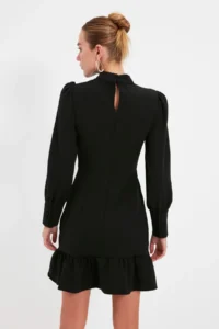 TRENDYOLMİLLA Black A Cut Dog collar Skirt Shirred Mini Weaving Dress - Image 9