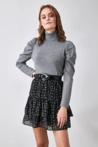 TRENDYOLMiLLA Black Floral Lined with flywheel Siphon Mini Weaving Skirt - Image 2
