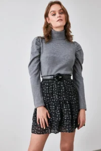 TRENDYOLMiLLA Black Floral Lined with flywheel Siphon Mini Weaving Skirt - Image 3