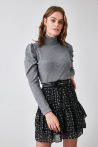 TRENDYOLMiLLA Black Floral Lined with flywheel Siphon Mini Weaving Skirt - Image 4