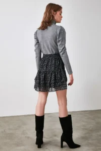 TRENDYOLMiLLA Black Floral Lined with flywheel Siphon Mini Weaving Skirt - Image 5