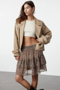 TRENDYOLMiLLA Dark Brown Lined with flywheel Siphon Leopard Patterned Mini Weaving Skirt - Image 2