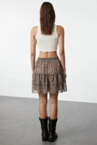 TRENDYOLMiLLA Dark Brown Lined with flywheel Siphon Leopard Patterned Mini Weaving Skirt - Image 5