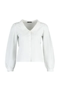 TRENDYOLMİLLA White Collar Embroidered Embroidery Detailed Regular Normal Pattern Cotton Weaving Shirt - Image 8