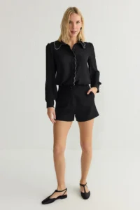 TRENDYOLMİLLA Black Mint Embroidery Detailed Weaving Shirt - Image 2