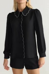 TRENDYOLMİLLA Black Mint Embroidery Detailed Weaving Shirt - Image 3