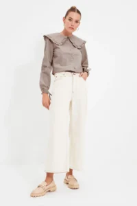 TRENDYOLMİLLA Mink Boho Big Collar Detailed Weaving Shirt - Image 3