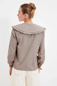 TRENDYOLMİLLA Mink Boho Big Collar Detailed Weaving Shirt - Image 5