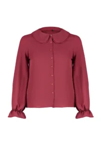TRENDYOLMİLLA Burgundy Baby Collar Pompom Detailed Regular Normal Pattern Weaving Shirt - Image 10