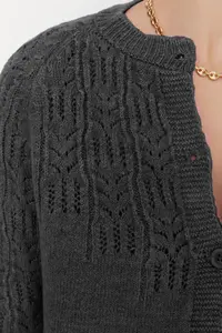 TRENDYOLMİLLA Anthracite Soft textured Cellular/Perforated Knitwear Cardigan - Image 4