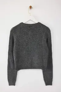 TRENDYOLMİLLA Anthracite Soft textured Cellular/Perforated Knitwear Cardigan - Image 8
