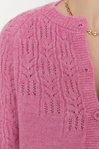 TRENDYOLMİLLA Pink Soft textured Cellular/Perforated Knitwear Cardigan - Image 4
