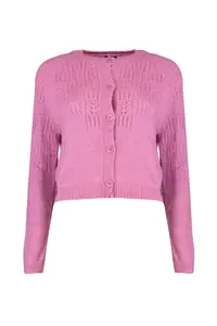 TRENDYOLMİLLA Pink Soft textured Cellular/Perforated Knitwear Cardigan - Image 7