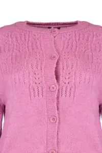TRENDYOLMİLLA Pink Soft textured Cellular/Perforated Knitwear Cardigan - Image 8