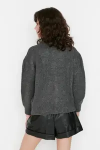 TRENDYOLMİLLA Anthracite Soft textured Jewelry buttoned Jacket Look Knitwear Cardigan - Image 11