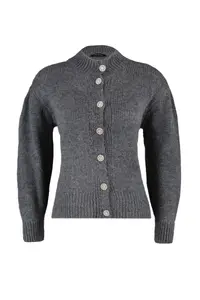 TRENDYOLMİLLA Anthracite Soft textured Jewelry buttoned Jacket Look Knitwear Cardigan - Image 13