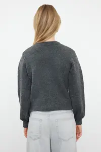 TRENDYOLMİLLA Anthracite Soft textured Jewelry buttoned Jacket Look Knitwear Cardigan - Image 6