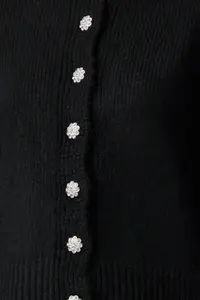 TRENDYOLMİLLA Black Soft textured Jewelry buttoned Jacket Look Knitwear Cardigan - Image 3