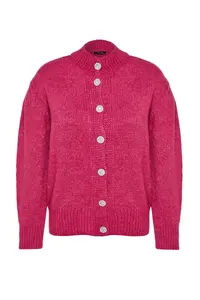 TRENDYOLMİLLA Fuchsia Soft textured Jewelry buttoned Jacket Look Knitwear Cardigan - Image 11
