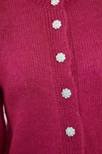 TRENDYOLMİLLA Fuchsia Soft textured Jewelry buttoned Jacket Look Knitwear Cardigan - Image 4