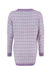 TRENDYOLMİLLA Lilac Wide Pattern Tweed Look Glitter Knitwear Cardigan - Image 6